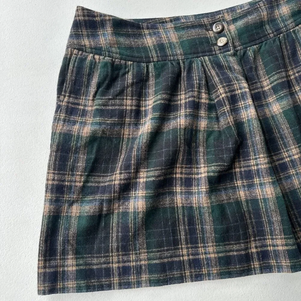 Gap Vintage Women's 12 Y2K Black Wool Pleated Plaid Mini Skirt Preppy Academia